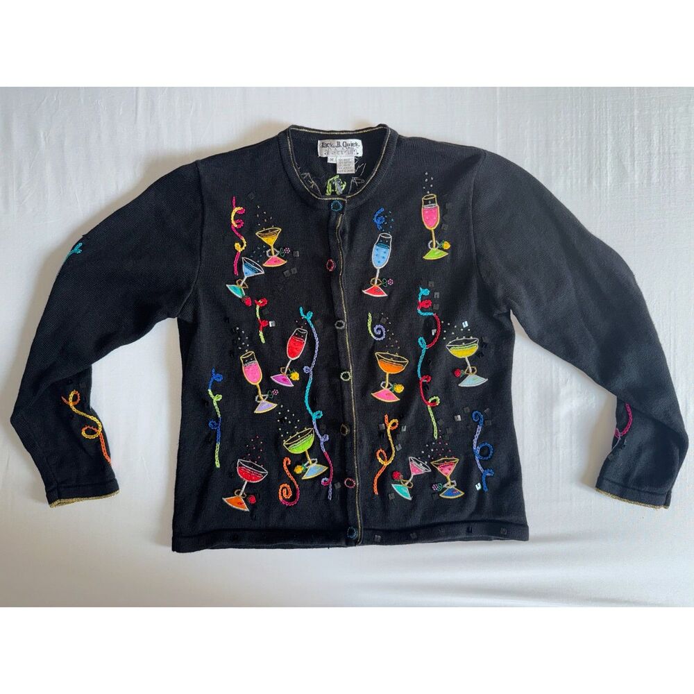 Vintage Multi-Colored Embroidered Cocktail Cardigan | Size Medium